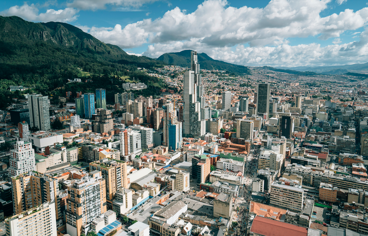 Panoramic view of Monserrate and northern Bogotá Colombia