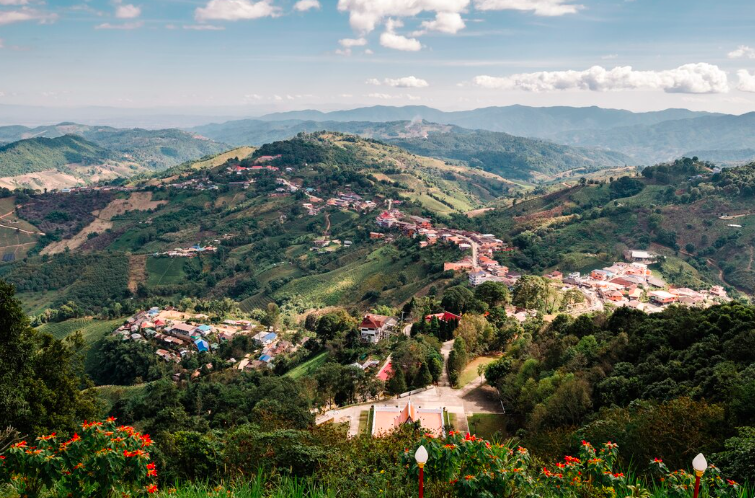 Cathedral of Manizales and Andean mountain skyline in Caldas