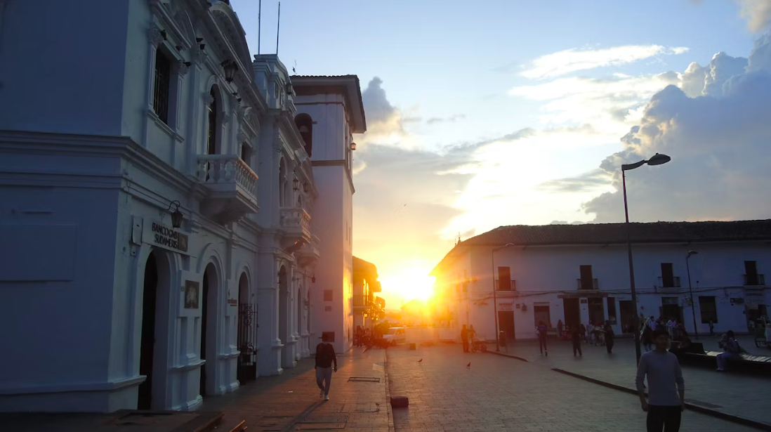 Preserved white colonial streets and cathedral in Popayán Cauca